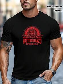 Camiseta casual de manga corta para hombre diseñada por HATTORI HANZO para verano - Negro - Ver 7