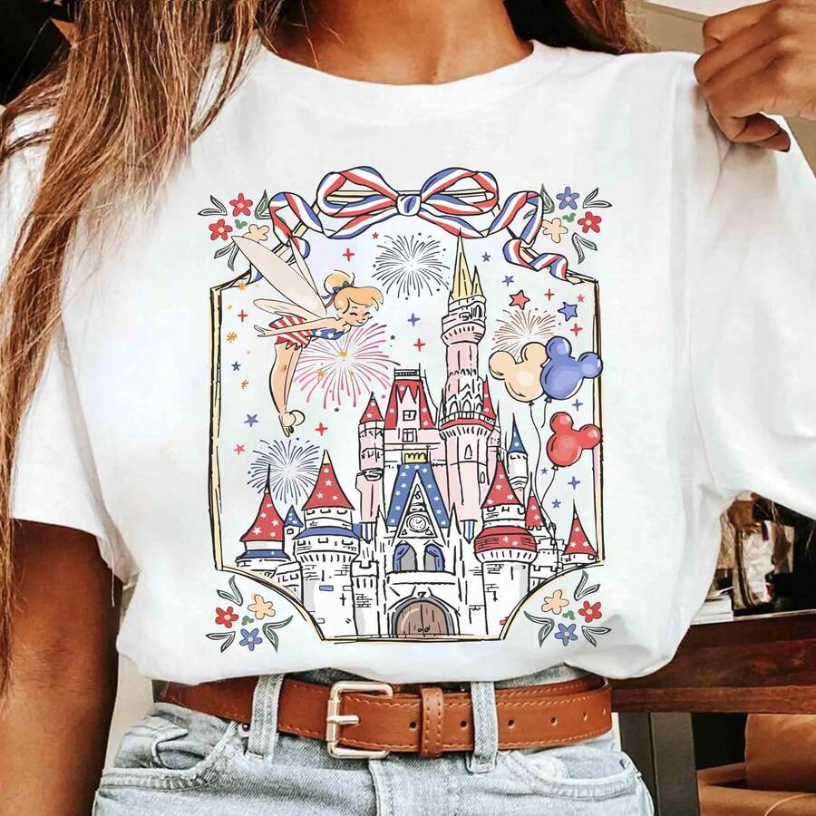 250th America Anniversary Disney Castle Shirt, Retro US 250 Years Disneyland Tee, Independence Day, 4th Of July Shirt, Patriotic Women Shirt Disney Oversized T-Shirt - trắng - Xem 1