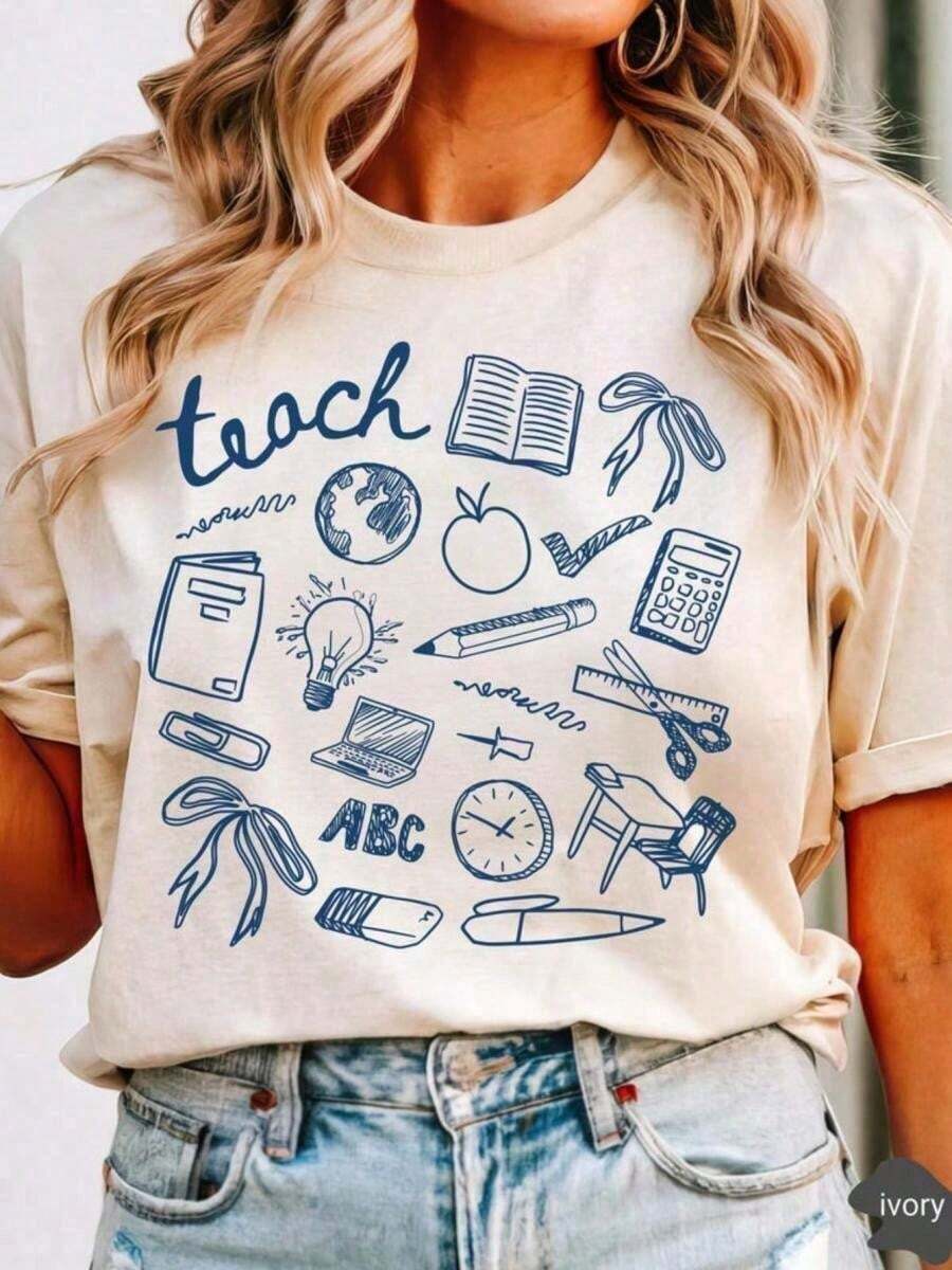 Camiseta Moderna 100% Algodón para Maestros, Camiseta con Dibujos para Maestros, Camiseta Coqueta para Maestros, Regalo de Agradecimiento para Maestros, Regalo de Graduación para Maestros Recién Licenciados. Camiseta 100% Algodón para Maestras que Ayuda a las Pequeñas Mentes a Crecer, Camiseta para el Último Día de Clases, Camiseta Suave y Transpirable para Hombres y Mujeres, Tops Clásicos de Moda de Verano, Ropa Casual. - Blanco - Ver 1