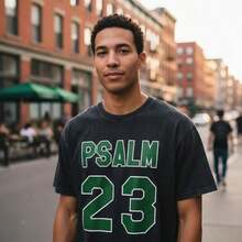 Women's Premium Jersey T-Shirt With Psalm 23 Print - Cotton, Casual, Short Sleeve, Round Neck, With Intense Green Lettering, Soft And Breathable Fabric, Ideal For Parties And Gifts, Sizes S-5XL - 黑色 - 查看 7