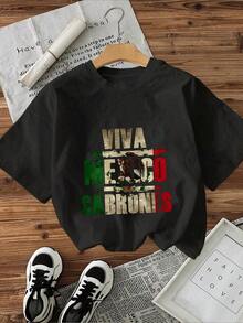 Women's T-Shirt With Eagle And Mexican Flag Print, Casual And Modern Style. Ideal For A Unique And Proud Look! - 黑色 - 查看 7