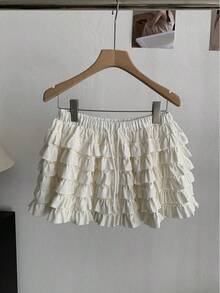 2026 Spring New Arrival N&K [Immediate Shipping] Kayohen Cake Skirt | Cute And Fluffy Silhouette, Available In White, Light Blue, Khaki, Denim Blue, And Black. Size S (40-50kg) - White - View 9