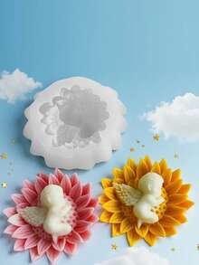 1pc Floral Angel Silicone Mold, DIY Fragrance Sleeping Angel Plaster Resin Candle Silicone Mold - A-White - View 3