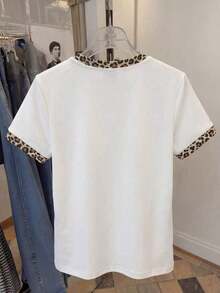 Camiseta de manga corta de mujer con estampado de cachorro colorblock y cuello redondo, casual de verano - Blanco 8 - Ver 2