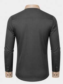 Officeau Men's Formal Dress Shirt, Khaki And Grey Color Combination, Formal Occasions - Grey - View 4