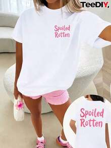 1 Camiseta de Manga Corta de Algodón Puro con Estampado de Letras y Anime para Mujer, Diseño Simple, Cómoda y Elegante, Adecuada para Uso Casual Diario, Estilo Elegante, Imprescindible para Fiestas de Verano, Envío Local, Tela Suave, Ropa de Mujer para Pascua |   Diseño exquisito |   Suelto y cómodo |   Fácil de combinar | - Blanco - Ver 8