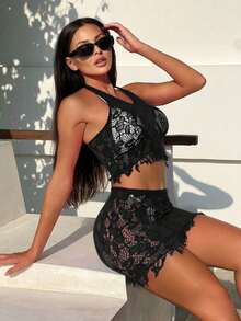 Fest Set: cubrebikini con abertura sin bikini - Negro - Ver 3