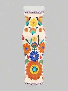 Vestido ajustado con estampado floral retro y estilo bohemio casual para mujeres, adecuado para vacaciones de verano - Multicolor 4 - Ver 2