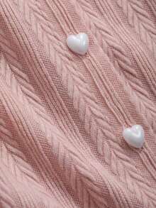 Camiseta de mujer de manga larga con rayas texturizadas y decoración de botones con forma de corazón en color rosa, adecuada para primavera y verano estilo Y2K - Rosa 2 - Ver 8