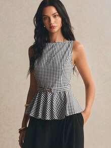Blusa sin mangas elegante y casual con dobladillo con volantes, para verano - Rojo - Ver 6