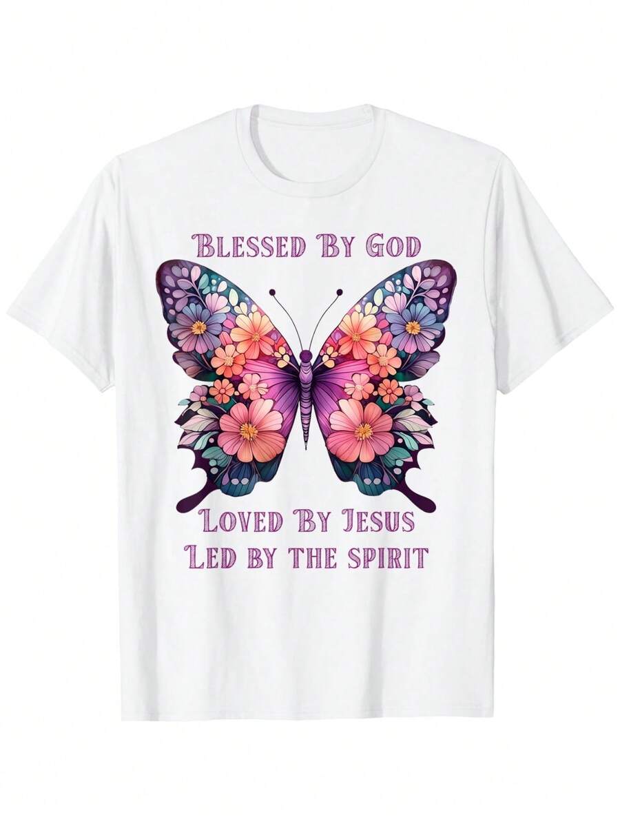 Love T-Shirt With Purple Butterfly, God's Blessing - 如圖所示 - 查看 1