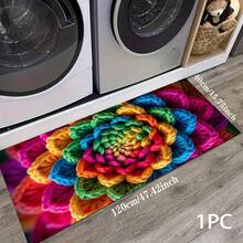 1 pieza Alfombra impresa con patrón floral colorido 2D, Serie de felpudos largos, Adecuado para sala de estar, lavandería, baño, dormitorio, cocina - Multicolor - Ver 9