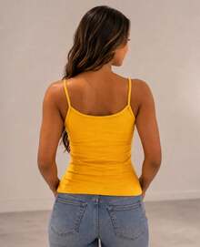 Basic Women's Tank Top With Thin Straps - Yellow - View 2