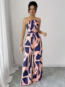 Mono de tela estampada con envolvente frontal para mujer, diseño que define la cintura para usar en ocasiones elegantes, ya sea de fiesta o diario - Multicolor 7 - Ver 1