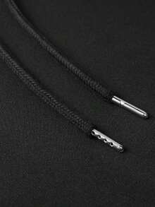 Men's Casual Fashion StreetStyle Hoodie, Graphic Print, Kangaroo Pocket, Drawstring Design, Fall Style - Black - View 7