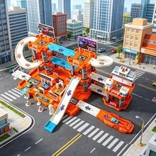 Set Mainan Tempat Parkir Lintasan Kereta Api Besar untuk Anak-Anak, Tema Kereta Api Kota, Cocok untuk 2 Pemain, Hadiah Ulang Tahun Ideal untuk Anak Laki-Laki - Biru - View 10