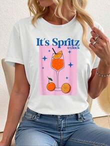 Funny Printed Men's Casual Short-Sleeved T-Shirt IT'S SPRITZ O CLOCK – HALLHOLES APEROILS - SPRITZ S T-Shirt,100% Cotton,Lightweight And Breathable,Machine Washable,And Dry Cleanable,Perfect Gifts To Holidays Exquisite Shirts Crew Neck Short - Sleeve Relaxed Fit - 白色 - 查看 1