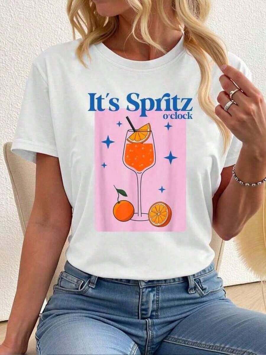 Funny Printed Men's Casual Short-Sleeved T-Shirt IT'S SPRITZ O CLOCK – HALLHOLES APEROILS - SPRITZ S T-Shirt,100% Cotton,Lightweight And Breathable,Machine Washable,And Dry Cleanable,Perfect Gifts To Holidays Exquisite Shirts Crew Neck Short - Sleeve Relaxed Fit - 白色 - 查看 1