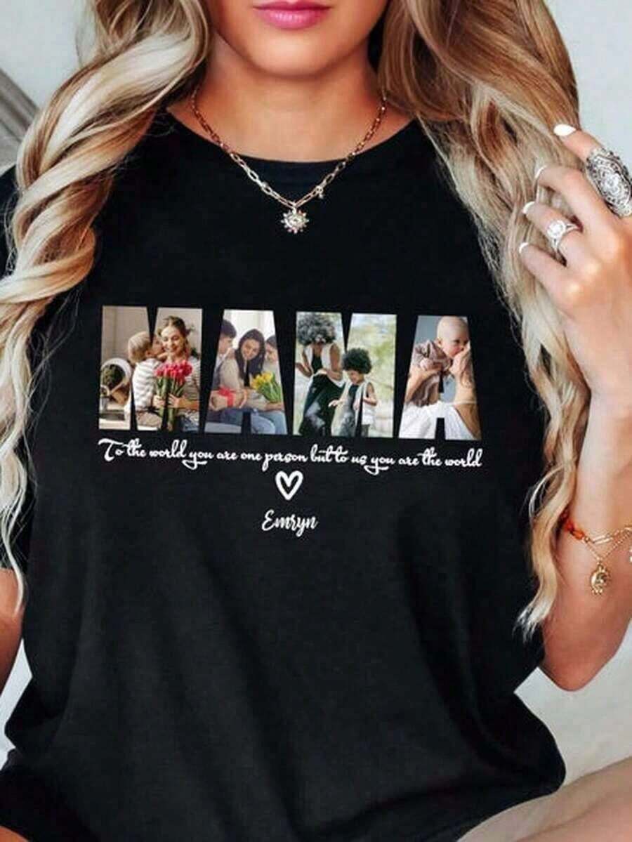 Camiseta de manga corta con estampado de moda estilo Ins, modelo básico (los pantalones son solo sugerencias de estilo), corte holgado y relajado que no requiere ser alto ni delgado, sencilla y elegante, pero nunca pasa de moda. La tela es ligera y transpirable, y resulta refrescante y cómoda de llevar en verano. El adorno de impresión personalizada de moda no es monótono. Es adecuado para el ocio diario, para uso entre amigas y para el hogar, además de ser económico y versátil. - Negro - Ver 1