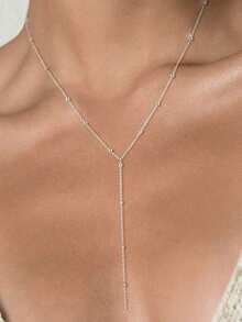 1 buah Kalung Liontin Panjang Berbentuk Y, Kalung Manik-Manik Bahan Paduan Logam, Cocok untuk Pesta, Dekorasi Pakaian, Pemakaian Sehari-hari, Hadiah (Rantai Buatan Tangan Dipotong Sesuai Panjang yang Diingat, Jumlah Manik-Manik Dapat Disesuaikan) - Perak - View 3