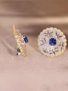 1 paire de boucles d'oreilles à tige ornées de zirconium cubique, conçues pour les femmes, convenant pour les mariages, les fiançailles, les fêtes d'anniversaire, les cadeaux de la Saint-Valentin - 1# - Voir 3