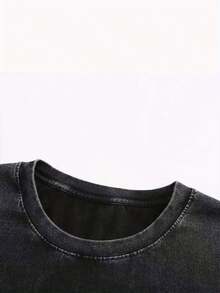 1 camiseta de mujer con estampado creativo de estilo retro urbano, aspecto vintage lavado, ropa de mujer sencilla y a la moda, holgada, suave, cómoda, de manga corta y cuello redondo, color negro clásico, ligera y transpirable, 100% algodón puro, 180g de algodón. - Negro - Ver 3