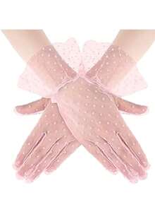 1 Pair D EXCEED Polka Dot Transparent Mesh Short Gloves, Elegant Lace Trim Mesh Gloves, Suitable For Weddings, Tea Parties, Makeup, Balls And Other Formal Occasions, Vintage Women's Gloves - Multicolor - View 16
