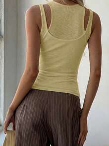 Sleeveless Double-Layer Casual Tank Top, Standard Size, Spring/Summer - Pale Yellow - View 7