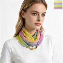 1pc Rainbow Gradient Striped Plaid Magnetic Clasp Scarf, Colorful Contrast Patchwork Design Printed Scarf, Easy Wear Infinity Scarf With Magnetic Closure, Lightweight Soft Silky Breathable Neckerchief, Gift For Women - Multicolor - View 17