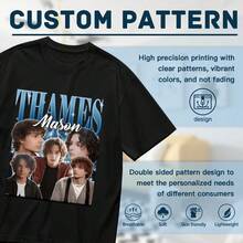 1 Piece Of Vintage Mason Thames Bootleg Cotton T-Shirt - High-Quality, Heavyweight, Minimalist Basic Casual T-Shirt With Dropped Shoulders, Streetwear Style, Versatile And Plain For Men And Women, Ideal For DIY Projects And Everyday Wear. 180g 100% Cotton. - 黑色 - 查看 5