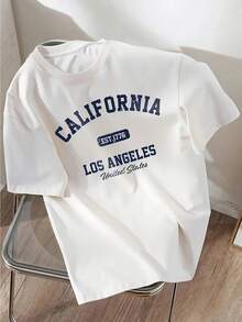 Women'S Short-Sleeve Round-Neck T-Shirt With Letter Print - White - View 1