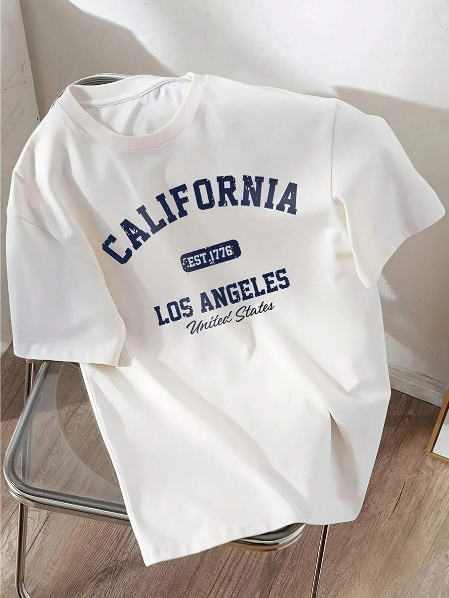 Women'S Short-Sleeve Round-Neck T-Shirt With Letter Print - White - View 1