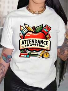 La Asistencia Importa Camiseta de Regreso a Clases para Maestros, para Hombres y Mujeres, Camisetas de Manga Corta, Camisetas con Estampado, Camisetas Versátiles para Todas las Temporadas y Camisetas Clásicas Hechas de 100% Algodón Puro-1 - Negro - Ver 5