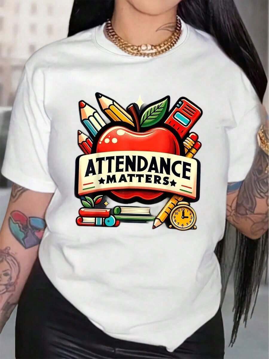 La Asistencia Importa Camiseta de Regreso a Clases para Maestros, para Hombres y Mujeres, Camisetas de Manga Corta, Camisetas con Estampado, Camisetas Versátiles para Todas las Temporadas y Camisetas Clásicas Hechas de 100% Algodón Puro-1 - Blanco - Ver 1