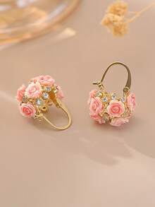1 Đôi bông tai thiết kế giỏ hoa hồng, kiểu dáng độc đáo, thời trang và thanh lịch, mang tính thẩm mỹ cao cấp dành cho nữ. - Hồng - Xem 7