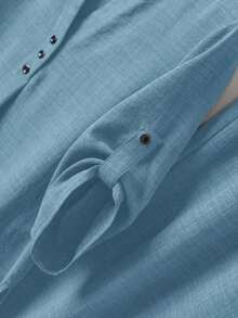Conjunto informal de top con cuello en pico y pantalones de unicolor - Azul - Ver 7