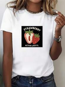 Strawberry Life 180g Women's T-Shirt - Perfect For Summer Painting, BBQs And Family Gatherings - 白色 - 查看 1