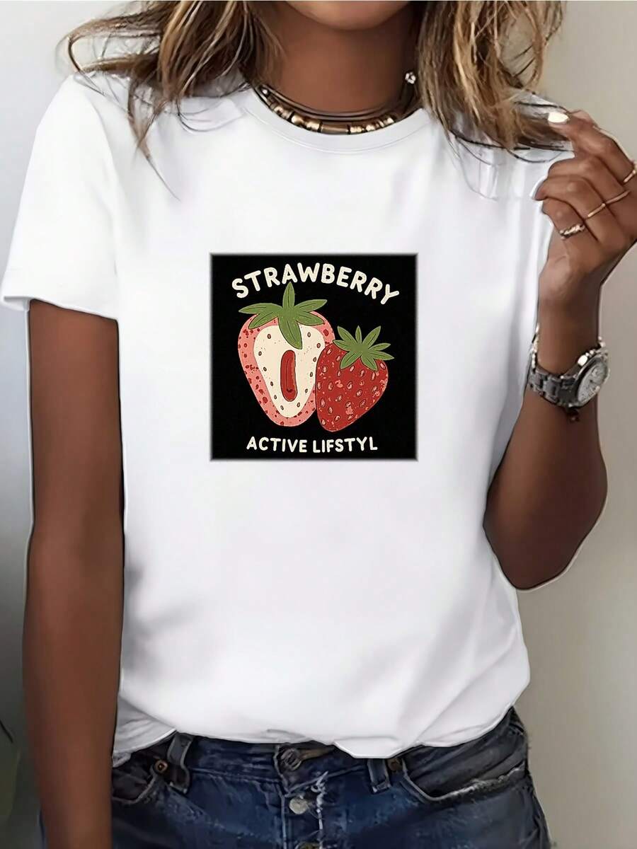 Strawberry Life 180g Women's T-Shirt - Perfect For Summer Painting, BBQs And Family Gatherings - 白色 - 查看 1