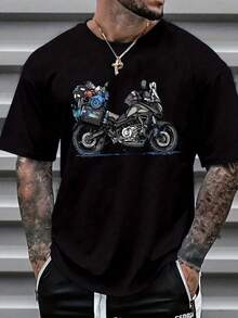 Fashionable Printed Short-Sleeved Shirt For Men - 黑色 - 查看 7
