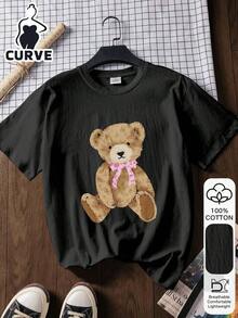 Women's Loose-Fitting T-Shirt With A Round Neck And Exquisite Print. Soft And Breathable Fabric, Comfortable To Wear, And Short Sleeves. Casual And Relaxed Fit, Versatile Style. Made From High-Quality 100% Pure Cotton (200 G). - 黑色 - 查看 1