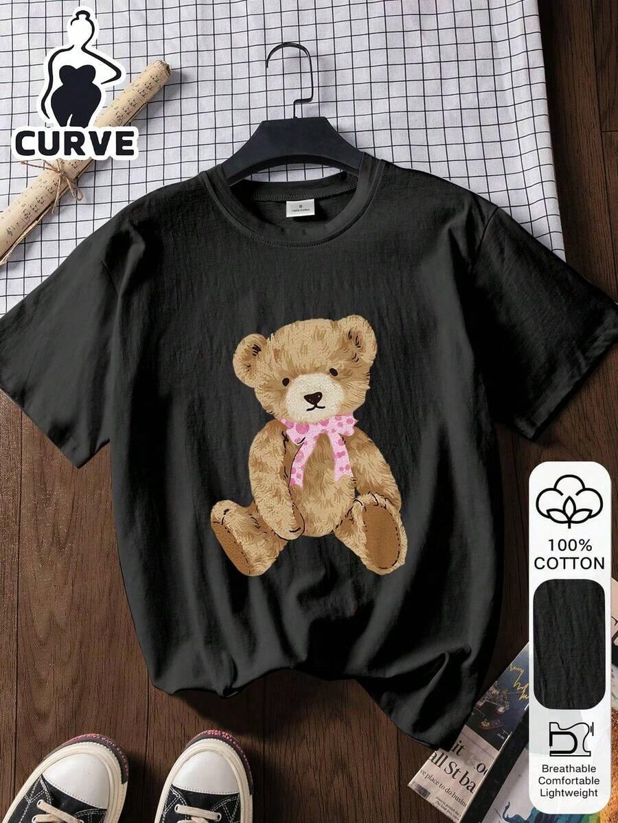 Women's Loose-Fitting T-Shirt With A Round Neck And Exquisite Print. Soft And Breathable Fabric, Comfortable To Wear, And Short Sleeves. Casual And Relaxed Fit, Versatile Style. Made From High-Quality 100% Pure Cotton (200 G). - 黑色 - 查看 1