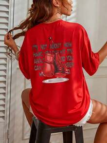 Women's T-Shirt With A Red Boxing Glove Print, Inspiring Strength And Perseverance. Ideal For A Sporty Or Casual Look, It Enhances Your Fighting Spirit With Comfort And Style. Suitable As A Gift. Women's T-Shirt. Blouses > Elegant. Boho Chic. Soft, Breathable, And Comfortable Women's Top, Ideal For Spring, Summer, And Fall, Perfect For Vacations, Travel, And Everyday Wear. - 紅色的 - 查看 1