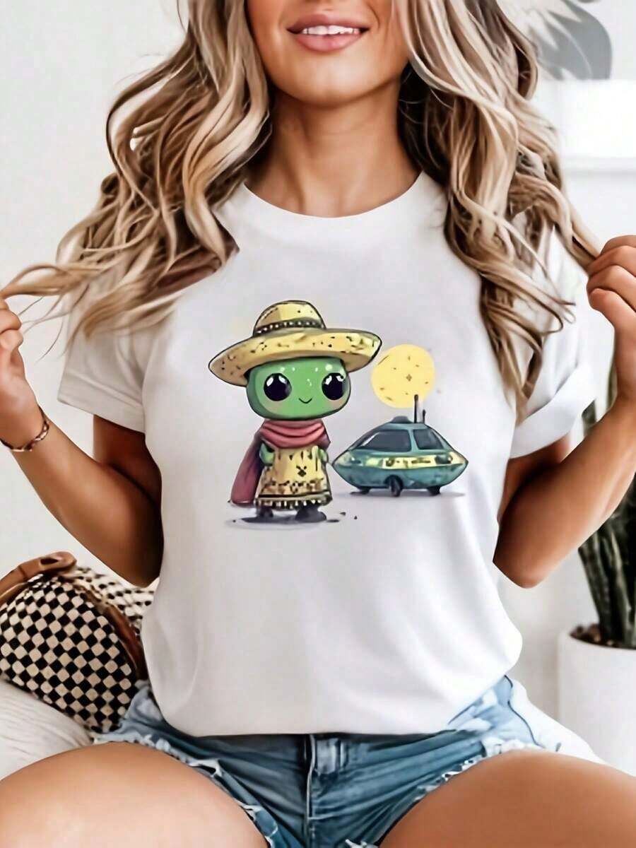 Women's T-Shirt Casual Short Sleeve Round Neck T-Shirt For Women, Suitable For Casual, Office And Semi-Formal Occasions | Machine Washable | Basic Top | Comfortable And Versatile, Suitable For All Body Types. - 白色 - 查看 1