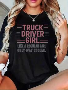 Soft Women's T-Shirt With The Slogan "100% Like A Normal Person, Only Cooler" - Round Neck, Short Sleeve, Workwear, Suitable For Truck Drivers, Casual And Comfortable Cut, Ideal For Driving And Daily Wear, Clothing For All Seasons, Elegant Blouses For Women. - 黑色 - 查看 1