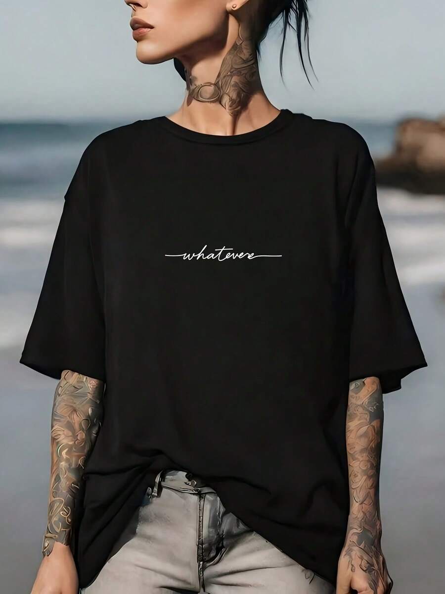 Camiseta Estampada de Moda para Mujer, Bonita y Casual, Top de Verano de 180g, Regalo para Ella, Ropa de Equipo, Atuendo de Vacaciones, Estilo Pantano, Camiseta con Patrón Genial de Pascua - Negro - Ver 1