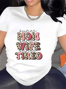 Camiseta con Estampado de Leopardo Super Mom Queen de 180g - Perfecta para Reuniones Familiares y Regalos Corporativos - Blanco - Ver 7