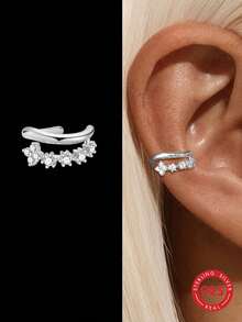 1pc 925 Sterling Silver Women's Clip-On Earrings, Hypoallergenic, Suitable For Daily Wear, Wedding, Party, Engagement, High-End Jewelry - Silver - View 1