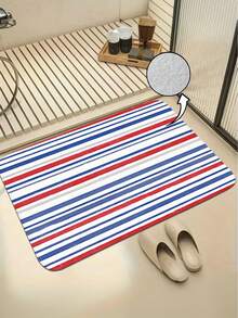 1pc Minimalist Red Blue White Line Design Printed Doormat, Flannel Modern Style Polyester Rectangular Rug, Bathroom Absorbent Mat, Bedroom Bedside Mat, Washable Decorative Rug Floor Mat, Soft Comfortable Pet Mat, Washable Kitchen Foot Mat, Suitable For Entryway, Foyer Daily Home Scenes, Multi-Purpose Doormat, Small Floor Mat - Multicolor - View 6