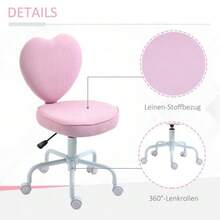 Swivel Chair, Executive Chair, Computer Chair, Height Adjustable, Pretty Pink Linen Upholstery With Heart Pattern, 40 X 50 X 79-89 Cm - Pink - View 6