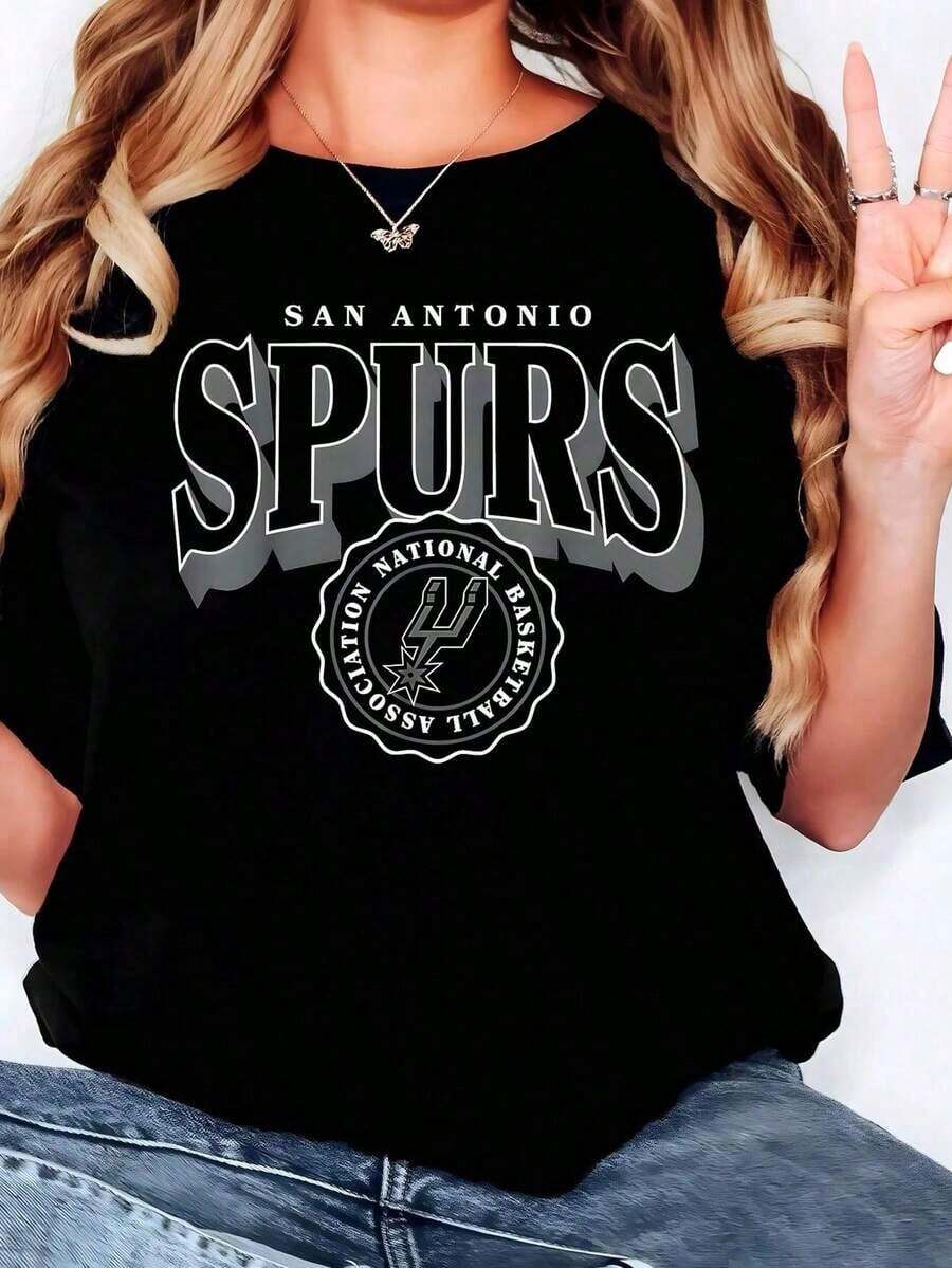 Premium Casual Unisex T-Shirts - T-Shirt - San Antonio Spurs Arched C-Rest - Unisex Jersey Made Of 220g High Density Pure Cotton - 黑色 8 - 查看 1